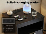 Artiss Bedside Table LED Nightstand Charging Station 2 Drawers - Black FURNI-N-BS05-LED-BK
