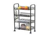 CARLA HOME 4 Tier Rolling Kitchen Trolley Cart - Metal Mesh - Black - Basic - Steel V178-36465