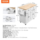VEVOR Kitchen Island Cart with Solid Wood Top, 900 mm Width Mobile Carts with Storage Cabinet, V952-YDKCFDXJMDB24F20GV0