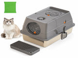 Dark Grey Large Stainless Steel Cat Litter Box, Foldable Covered Cat Litter Tray with Top & V1243-MSPT144-DARKGARY-M-OO