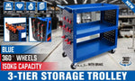 Blue 3-Tier Tool Cart Storage Trolley Toolbox Workshop Garage Organiser 150kg Blue V465-95239