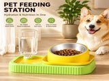 Yellow and Green Cat & Dog Feeding Station with Water Dispenser Elevated Stainless Steel Pet Bowl V888-ELOSUNG53317