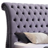 King Size Sleigh Bedframe Velvet Upholstery Grey Colour Tufted Headboard And Footboard Deep Quilting V43-BED-ELS-KGR