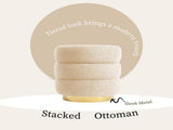Round Stacked Ottoman Stool Teddy Fleece Fabric Foot Rest 38cm BEIGE V274-FT-STP067-BE