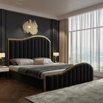 King Size Elegant Luxury Bedframe with Gas Lift Storage Charcoal Velvet Fabric Golden Trim V357-BFRAME-STARSHINE-K-BK-ABC