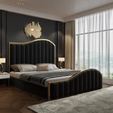 Queen Size Black Velvet Fabric Golden Metal Storage Elegant Luxury Bedframe V357-STARSHINE-QUEEN-BK-A