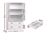 Artiss Buffet Sideboard Cabinets X2 180cm Hutch Storage Kitchen Clear Door White FUR-C-GLASS-SID180-WH-ABCX2