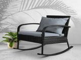 Gardeon Outdoor Furniture Rocking Chair Wicker Garden Patio Lounge Setting Black ODF-ROCK-E-CHAIR-BK