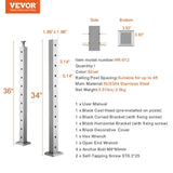 VEVOR Cable Railing Post, 36" x 2" x 2" Steel Horizontal Hole Deck Railing Post, 10 Pre-Drilled V952-1JZLGZ91455YMDM3LV0