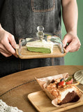 Mini Cake Stand with Glass Dome - Wooden Serving Board for Cupcakes Cheese - Butter Dome as Kitchen V1258-DP02-BOL-551