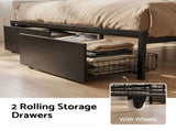 Artiss Bed Frame King with Charging Station Storage Organizer Drawers LED ZAC MBED-D-ZAC-K-BK-AB