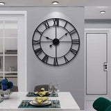 Large ROund Metal Wall Clock Vintage Style Silent Non Ticking Battery Operated 40Cm Black ROman V1188-MS-227-0236