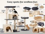 i.Pet Cat Tree Tower 133cm Rotatable L-Shape Design Scratching Post Furniture Scratcher House Grey & PET-CAT-ROT-M133-GRBE
