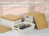 CARLA HOME Storage Bins with Bamboo Lids - 6 Pack - White - Plastic - Storage Bins 6 Pcs V178-36500
