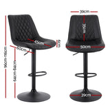 Artiss 4x Bar Stools Kitchen Swivel Gas Lift Counter Chair Diamond Leather Black BA-K-799G-BKX4