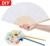 50pcs White Paper Hand Fan Bamboo Folding Fan Handheld Wedding Fans Folded Fan for Bridal Dancing V1259-DP01-A-3095