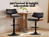Artiss 2x Bar Stools Kitchen Dining Chairs Gas Lift Stool Wooden Leather Black BA-TW-8095-BKX2