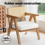 Artiss Armchair Accent Chair Lounge Rattan Velvet Pine UPHO-F-ARM-02-RAT-WDWH