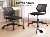 Artiss Ergonomic Office Chair Armless Study Chair Height Adjustable for Girls Boys Teens Black OCHAIR-M-1006-BK
