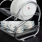 2 Tier Dish Rack with Drain Board for Kitchen Counter and Plated Chrome Dish Dryer Silver 42 25,5 V178-12689