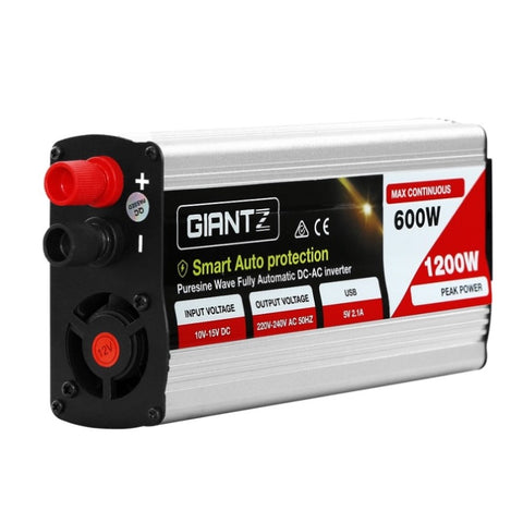 Giantz Power Inverter 600W/1200W 12V to 240V Pure Sine Wave Camping Car Boat INVERT-P-600W-SL