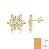 Snowflake-Designed Moissanite Stud Earrings in 925 Silver with Double Gold Plating, Featuring 14 V1341-ZY-P8UQDAGA-MOISSANITE-PREMIUMS925