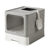 CARLA HOME Foldable Enclosed Cat Litter Box with Scoop - Grey - Plastic - Kitty Litter Tray V178-36497