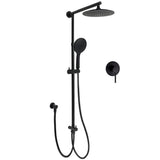 Matt Black 9" Round Rain Shower Head Handheld Adjustable Rail Arm Elbow Twin Set Single Mixer V1233-HR003M4CBSC842BSR0901BKRD201B