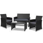 Gardeon 4 PCS Outdoor Sofa Set Rattan Chair Table Setting Garden Furniture Black ODF-RATTAN-4PC-AB-BK