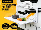 Heavy Duty Folding Caravan Table 800 x 450mm Full Metal Frame, Lockable, 50kg Max Capacity, White V1181-AT005-WH