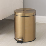 5L Stainless Steel Round Trash Can With Lid And Foot Pedal for Household Kitchen Hotel-Champagne V1161-110301