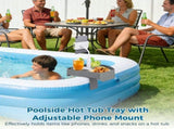 Poolside Hot Tub Tray with Adjustable Phone Mount, 360&deg Rotating Gooseneck Stand, Stable Base & Dual V1369-AZ3-W-08842