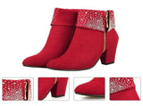 Women's Red Ankle Boots with Side Zipper, Stylish Autumn Winter Formal Footwear, 1 Pair Comfortable V1366-AZ2-W-19167