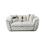 2 Seater Sofa Beige Velvet Fabric Solid Wood construction Gold Stainless Steel Trim V43-SOF-DUK2SBG