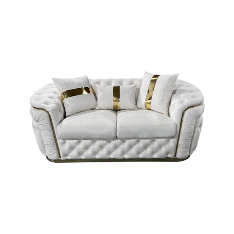 2 Seater Sofa Beige Velvet Fabric Solid Wood construction Gold Stainless Steel Trim V43-SOF-DUK2SBG