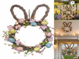 16' Easter Bunny Wreath for Front Door, Spring Rabbit Wreath Decoration with Pastel Speckled Eggs & V1370-AZ4-15954