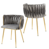 SERENIT Grey Modern Hand Weaving Dining Chairs,Velvet Upholstered Side Chairs with Gold Legs, Chic V255-GP1800-DC-GREY