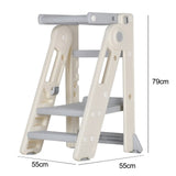Foldable Kids Step Stool Kitchen Helper Tower in Grey, Adjustable Height, 55x55x79cm V178-59298