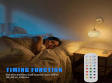Battery Operated Wall Sconce Set of 2, Rechargeable Rattan RGB Light, Remote, Bedroom V1263-JX-5782