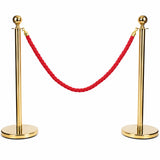 Gold Queue Barrier Stanchion Set of 2 with Red Velvet Rope Crowd Control Bollards V324-RBAR-GOLD-RED-90