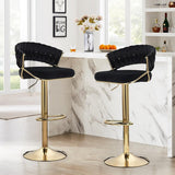 2x Height Black Velvet Padded Golden Round Base Barstools Chairs V255-GP1802R-BLACK