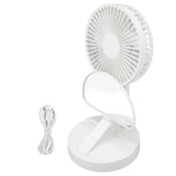 USB Desktop Fan Foldable Rechargeable Battery Makeup Mirror Function Bottom Silicone 3 Speeds White V1294-YM0523-3113220054311