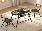Artiss Dining Table Set 3PC Bistro Kitchen Storage Wine Rack Black Marble Style DSET-D-OVAL-BK