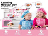 Keezi Wooden Kids Pretend Kitchen Playset with 29pc Food Set Pink White PLAY-WOOD-PRINCESS-3IN1