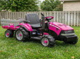 Peg Perego Pink Case IH 12V Kids Ride On Tractor with Trailer 2 Speed Toy 44065