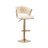 2x Height Beige Velvet Padded Golden Round Base Barstools Chairs V255-GP1802R-BEIGE