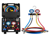 AC Manifold Gauge Set for R134a R404A R1234yf R22 Refrigerant, 4 Way AC Gauge with 1.5m Hoses, V952-JXLMB4TLDSTXOAEMC001V0