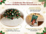 Festive Holiday Home Decoration Set - White Knitted Christmas Tree Skirt & Reindeer Stocking Combo V888-ELOSUNG54468