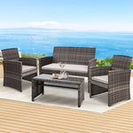 Gardeon 4 PCS Outdoor Sofa Set Rattan Chair Table Setting Garden Furniture Grey ODF-RATTAN-4PC-AB-GE