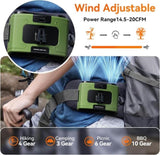 20000mAh Outdoor Portable Waist Fan Hanging Neck Fan Strong Wind with Power Bank LED Lighting for V413-20K-FAN-GREEN